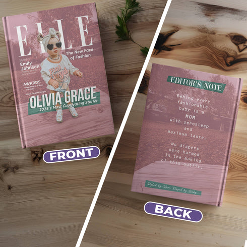 Personalized Fashion Magazine Baby Notebook – ELLE-Inspired Custom Cover with Name & Photo